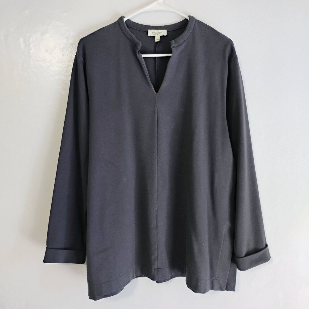 Haven Well Within Gray V-Neck Tunic Top Organic Cotton L
